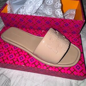Tory Burch Beige Slide Sandals